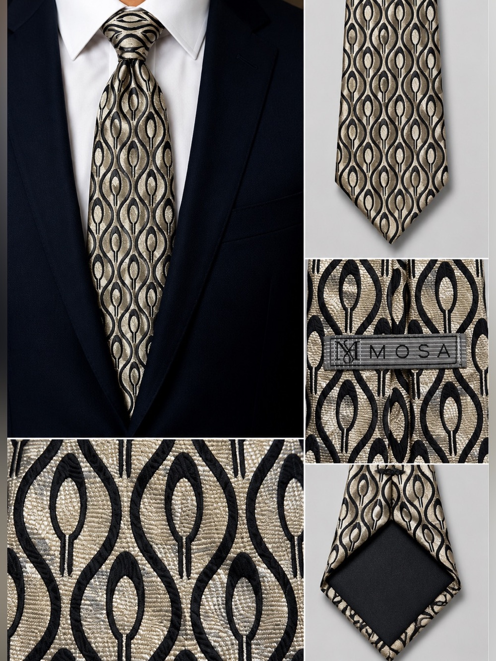 Elegant Black and Gold Geometric Tie for Formal Occasions